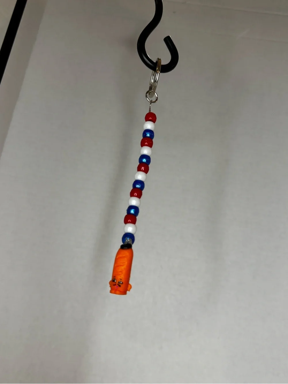 Shopkins Red White Blue Beaded Keychain with Orange Character